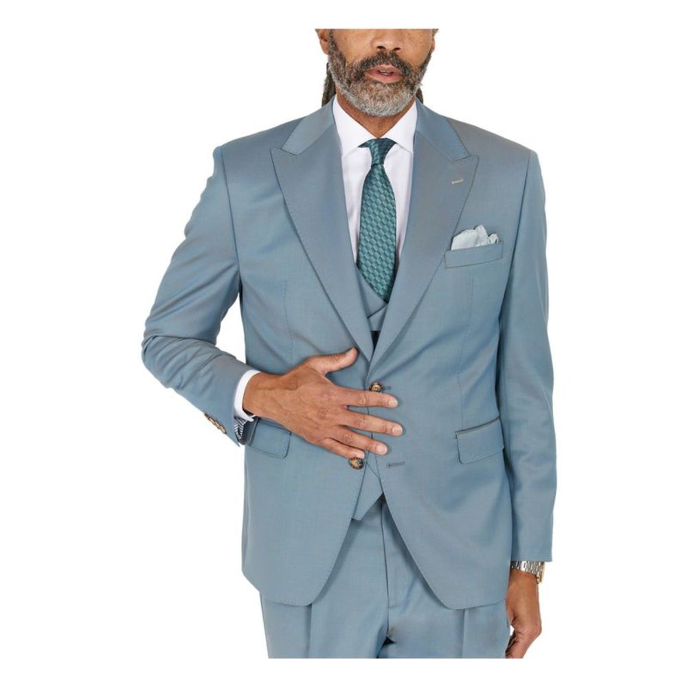 TAYION BY MONTEE HOLLAND Mens Light Blue Wool Blend Suit Separate Blazer 42R